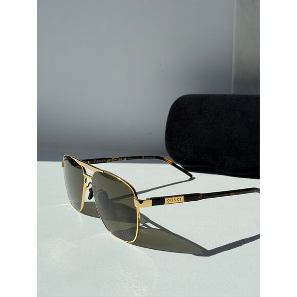 NEW Gucci GG1164S Squared Gold Aviator Unisex Sunglasses - Picture 4 of 10